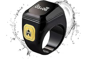 KEWAYO Tasbih Contatore Preghiera 22 mm, Preghiera Smart Tally Anelli, Ricaricabile Tasbih Tally Clicker, Contatore Dito Promemoria con Display OLED（Nero）