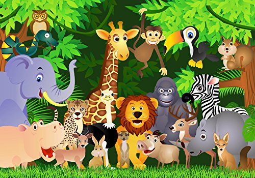 Fototapete Urwaldparty Kinder Tapete Kunstdruck Wandbild Vliestapete XXL | XXL 400 x 280 cm – 8 Teile | Vlies - 2