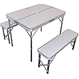 Andes White Aluminium Folding Portable Camping/Picnic Outdoor Table & Stool Chair Set
