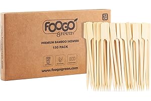 FOOGO Green 150 Spiedini di Bambù Piccoli 12cm, Certificati FSC®, in Legno Robusto, Bastoncini per Barbecue e Spiedini, Spiedini per Frutta, Bastoncini per Cocktail, Campeggio, Feste e Matrimoni