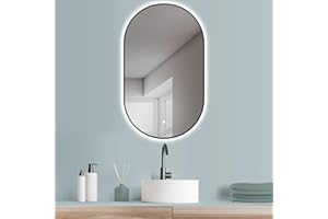 ‎HOKO HOKO® Design LED Lichtspiegel oval 45x75 cm / 75x45 cm Turin, Rahmen Matt Schwarz. HOCH+QUER Montage. Bad Wandspiegel LED beleuchtet + Touch Schalter + LED Licht Wechsel-Warmweiß-Kaltweiß-Neutral