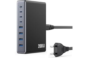 PXWAXPY 200W Cargador USB C Multiple, 8-in-1 GAN III Cargador Carga Rápida PPS QC4.0 PD 65W Cargador de Portátil, Universal Cargador USB C para MacBook Pro/Air, iPhone 16/15/14/13 Pro MAX,Samsung Galaxy etc.