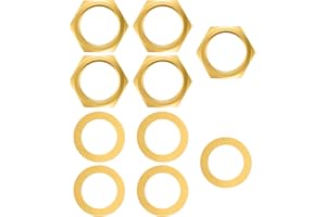 EUPHHONYCS 5 Set Guitar Jack Nut and Washer, Jack Socket Nut with Washer, 3/8" Guitar Input Output Jacks Socket Nuts and Washers, Guitar/Bass Jacks Nuts and Washers, Gold