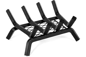 INNO STAGE Griglie per caminetto con fermo per brace, griglia per legna da 35,5 cm, griglia per stufa a legna, porta legna da ardere, griglia interna in ghisa battuta, per focolare, per interni ed esterni,