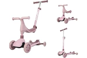 HTI ATOM 4-in-1 Evolve Scooter for Kids | From Bobble Bike to Parent Handle Ride-On to Tilt-to-Steer Move N Groove Scooter to Mini Cruiser | Adjustable Handle & Seat Height | Available in Pink or Blue 2+