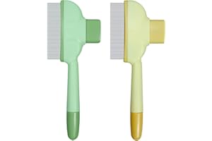 ETIALURE Peigne à Puces pour Chats et Chiens, Brosse D'épilation pour Animaux de Compagnie avec Bouton Realease, Peigne à Poux de Toilettage pour Chats (Jaune & Vert)
