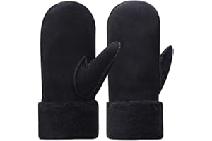 Harssidanzar Damen Fäustlinge,Winter Schaffell Lammfell beheizte warme pelzige Stulpenhandschuhe Lederhandschuhe KL024EU