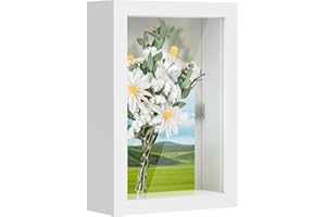 ANHOW 3D Shadow Box Frame 4x6 inch, Picture Frame with Glass for Crafts, 3cm Deep Box Frame Display Cases for Memorabilia, Baby Items, Wedding Memories, Medal, Tickets & Photos Display - White