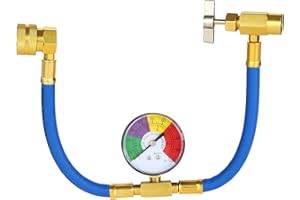 Aupoko R134A AC Refrigerant Charge Hose, 1/2” Acme RH Can Opener Tap Dispensing Piercing Valve and Recharge Hose with 100psi Pressure Gauge for Car Air Conditioning Refrigerant
