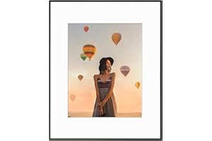 Frametory, Aluminiowa ramka na zdjęcia 16 x 20 - czarna ramka z matą w kolorze kości słoniowej do zdjęć 11 x 14 - metalowa ramka na zdjęcia 20 na 16 i prawdziwe szkło - wieszak na piłokształt w