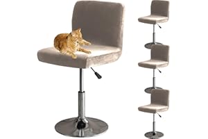 HOMECOVER Fundas para Taburetes De Bar con Respaldo, Elástica Terciopelo Fabric Fundas para Taburetes Altos De Cocina Extraíble Respaldo Bajo Giratorio Fundas para Sillas-Gris Pardo-4 Piezas