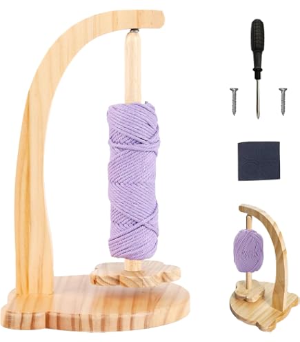 Porta Ovillos Giratorio De Madera Con Base Magnética | Soporte Para Lana De Tejer Y Crochet | Enrollador De Hilos Práctico