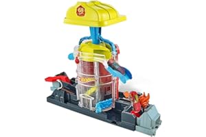 Hot Wheels City Super Rescate del Fuego, pistas de coches de juguete (Mattel GJL06)