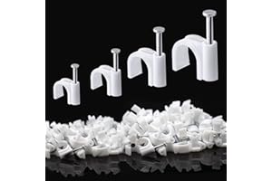 KITNISH 400Pcs Steel Nails Tacks Holder,Round Cable Clips, 4mm,6mm,8mm,10mm Cable Nail Clips 4 size Assortment Cable Holder Management Wire Tidy Clips (Cable Clips White)