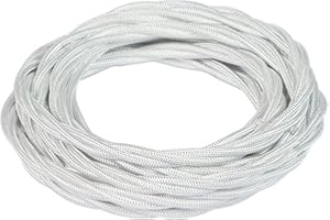 FANTON cavo elettrico tessile colore bianco treccia seta 10mt 3G1.5 filo rivestito in tessuto vintage stile retrò per lampadari applique 93808-10