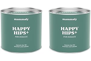 mammaly Happy Hips Plus Gelenkpulver für Hunde mit Grünlippmuschel Hund, Pulver statt Gelenktabletten Hund, Unterstützt Knochen und Gelenke, msm Hund - 180g (2 x Dose)