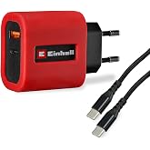 Orijinal Einhell USB Hızlı Şarj Cihazı (65 Watt, USB-C + USB-A ile adapt&ouml;r&uuml;, USB-C kablosu dahil, &ccedil;eşitli cihazlar i&ccedil;in g&uuml;&ccedil; k