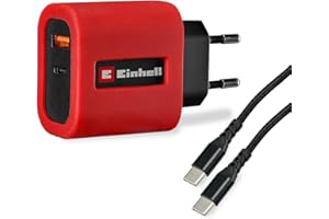 Original Einhell Chargeur USB Rapide (65 W, Adaptateur USB-C + USB-A, câble USB-C Inclus, Bloc d’Alimentation pour Divers appareils, Accessoires pour Station électrique sans Fil Te-ES 18/150/1 Li-C)