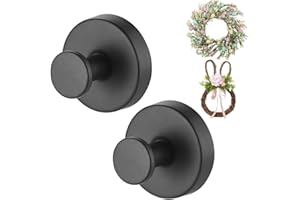 GUOJANFON Black Wreath Door Hanger, Heavy Duty Wreath Suction Cup Hooks for Fall Halloween Christmas Decorations, 2 Pack Strong Reusable Wreath Hangers Welcome Sign Front Door Window Glass Indoor Outdoor