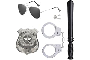 Tbczvx 4 Pcs Police Accessories, Police Handcuffs Police Badge Sunglasses Police Fancy Set, Police Costume for Cosplay Dress Up Halloween Theme Party Role Play Accessories