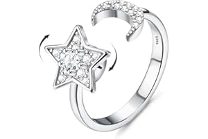 MILACOLATO Anillo de Plata de Ley 925 para Mujer Anillo Fidget Anillo Spinner Anillo Abierto Ajustable Anillo de Banda Anillo Apilable Anillo de Luna y Estrella con Caja de Regalo
