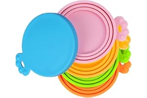 PetBonus Lot de 5 couvercles en silicone pour boîtes de nourriture pour chien et chat - Compatibles avec plusieurs tailles - Sans BPA - Passe au lave-vaisselle - Bleu + Orange + Vert + Rose + Jaune
