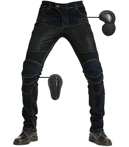 Men's Slim Fit Motorcycle Jeans With Protectors, Knee And Hip Protectors, Stretch, Slim Fit Denim Motorcycle Trousers, Anti-Fall, Straight (Black, XS