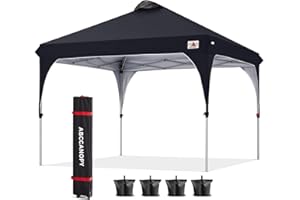 ABCCANOPY 2.5x2.5M Pavillon wasserdicht Pop-Up Gartenpavillon Festival Sonnenschutz Outdoor Baldachin Super Compact Canopy mit Rolltragetasche Bonus 4X Gewicht Taschen, 4X Seile 4X Pfähle,Schwarz