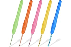 HOTUT Agujas Crochet,5pcs 5 Tamaños Agujas de Ganchillo con ErgonóMico Suave Antideslizante Mangos De Silicona,Juego Aguja Tejer Crochet,Ganchillo Set,Kit Conjunto Agujas de Ganchillos