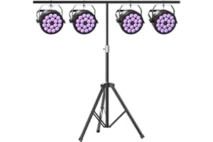 Oloaxolx Juego de 4 Focos LED Par con Soporte -18 x 10 W RGBW Luz DJ, Luces Discoteca DJ,DMX512&4/8CH/iluminación de fiesta 6 modos de luz/sensibilidad para rendimiento/actividad/Halloween/Navidad