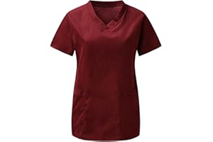 JISUXIAB Scrubs Tops Nurses Shirts for Women Ladies UK V Neck Short Sleeve Plus Size Healthcare Uniforms Medical Beauty Pockets Buttons Tunics Tops