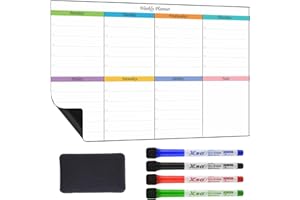 CERICAI Weekly Planner Whiteboard - A3 Family Fridge Magnetic Whiteboard Self Adhesive with 4PCS Colorful Markers for Wall Fridge Monthly Weekly Daily Calendar Planner Meal Planner Board Wipeable-40 * 28cm