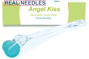 Angel Kiss Derma Roller REAL NEEDLE - 0.3mm Microneedling Roller for Face Body, 192 Individual Stainless Steel Needles, Best Self Care Skin Roller for Men and Women