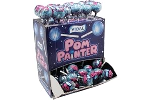 SWEET FLASH Vidal Pom Painter Tongue Dyer Lolly - Sparkling Raspberry Flavoured Lollipops - Blue Tongue Lolly, Galactic Glitter Effect (10)