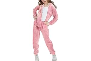 Woolicity Ensemble de Survêtements Pour Filles Survêtement en Velours Tenues 2 Pièces Sweats à Capuche Zippés et Pantalons Vêtements de Sport Ensemble de Jogging