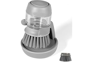 ANYUAN BOY Spazzola per piatti con dispenser di detersivo, dispenser di sapone ricaricabile e spazzola per la cucina con supporto, spazzola per lavare piatti, pentole, padelle, lavabo, grigio