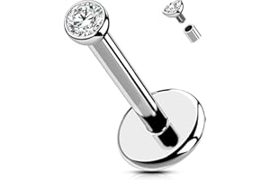 OUFER Body Piercing Labbro Piercing Internally Helix Piercing Jewellery Titano Lip Stud 18G 6/8/10/12mm Tragus Conch Lobe Piercings Stud Bar CZ Labret Piercing Jewellery