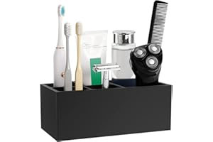 Luxspire Uchwyt na szczoteczki do zębów z żywicy, 4 przegródki na szczoteczki do zębów + 1 przegródka na pastę do zębów, tubę do przechowywania w łazience – tusz biały