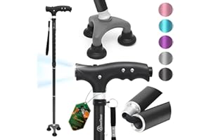 BeneCane Laska do chodzenia, regulowane składane laski i laski do chodzenia dla mężczyzn i kobiet - światło LED i łatwy uchwyt dla seniorów z zapaleniem stawów