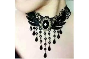 Dervivea Vintage Pizzo Collana Girocollo Gemma Nera Gotico Nappe Ciondolo Collana Pizzo Vampiro Nacklace Halloween Partito Cosplay Per Ragazza