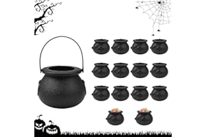 REFORUNG 15 Pz Calderone Strega di Plastica Mini Calderone con Manico per Halloween Secchio di Caramelle di Halloween Calderone Halloween Porta Caramelle per Festa di Halloween (Nero)