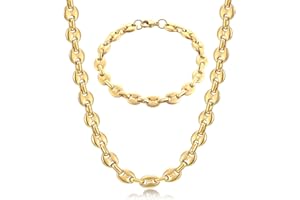 AFSTALR Collana Chicco di caffè Uomo Acciaio Inossidabile 6/9/11mm Bracciale Chicco di caffè in Set Bracciale con Catena Uomo Gioielli Argento/Oro/Nero Hip Hop di caffè Argento 51/56/61CM