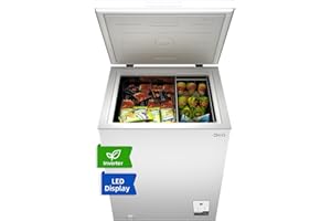 CHiQ Gefriertruhe FCF142DE,142 L Inverter-Gefrierschrank, EEK E, 4 Sterne Gefrierfach, 83,5 cm hoch, Einstellbarer Temperaturregler, Starke Gefrierleistung, 12 Jahre Garantie auf den Kompressor, Weiß