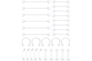 AceFun Fermi per Retainers Piercing Labbro Naso Trasparenti Set 14G 16G 20G Bioflex Acrilico Labbro Sopracciglio Helix Cartilagine Tragus Industriale Rook Capezzoli Curvo Piercing Mescolare Set