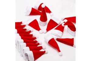 ZTOONE 20PCS Mini Felt Santa Hats Christmas Tableware Silverware Holders Wine Bottle Decor