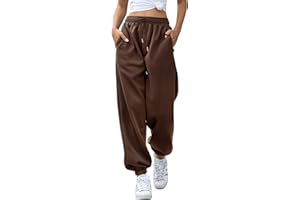 EBANKU Pantalon de survêtement pour Femme avec Poches - Pantalon de survêtement uni - Baggy - Taille élastique - pour Hip hop décontracté, Gym et Jogging
