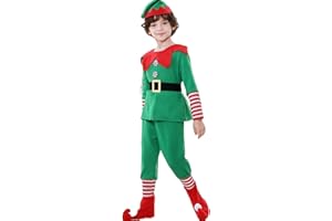 Laurel & Mason Kids Elf Costume, Christmas Elf Fancy Dress Outfit for Boys & Girls, Christmas Cotume for Children Green Red
