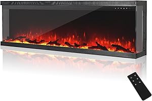 MachenFlame 60" Chimenea eléctrica de 3 Caras, Insertable panorámico de Cristal para Montaje en Pared con Llama de 9 Colores, Calentador de Chimenea Independiente,900W/1800W, Negro