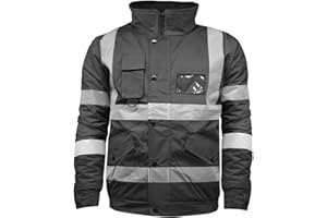 DURUS WORKWEAR Hi Vis High Visibility Safety Security Reflective Protective Waterproof, Windproof Padded Workwear Bomber Jacket Coat With Concealed Hood Available In Orange, Yellow, Black and Contrast.