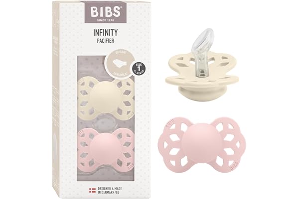 BIBS Infinity Napp, 0-6 månader, 2-pack, anatomisk, Ivory/Blossom | Silikon | Storlek 1 | BPA-fri | Tillverkad i Danmark | Hög acceptans